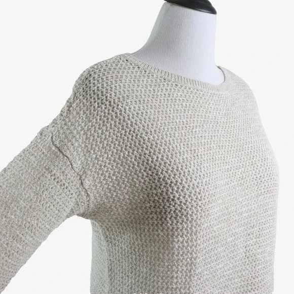 J Jill Size L Linen Blend Open Knit Sweater 3/4 Sleeve Pullover Cream - Picture 6 of 9